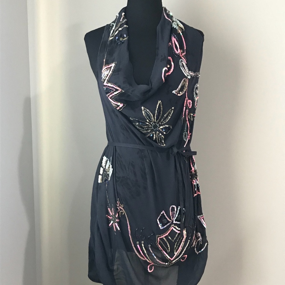 All Saints 100% Silk & Beads Tie Dye Tunic